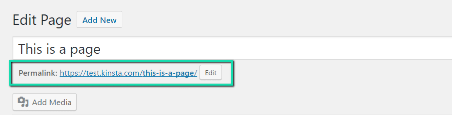 Как и в случае с сообщением, вы можете установить слаг WordPress-страницы, выполнив поиск по URL-адресу Постоянной ссылки и нажав « Изменить» :